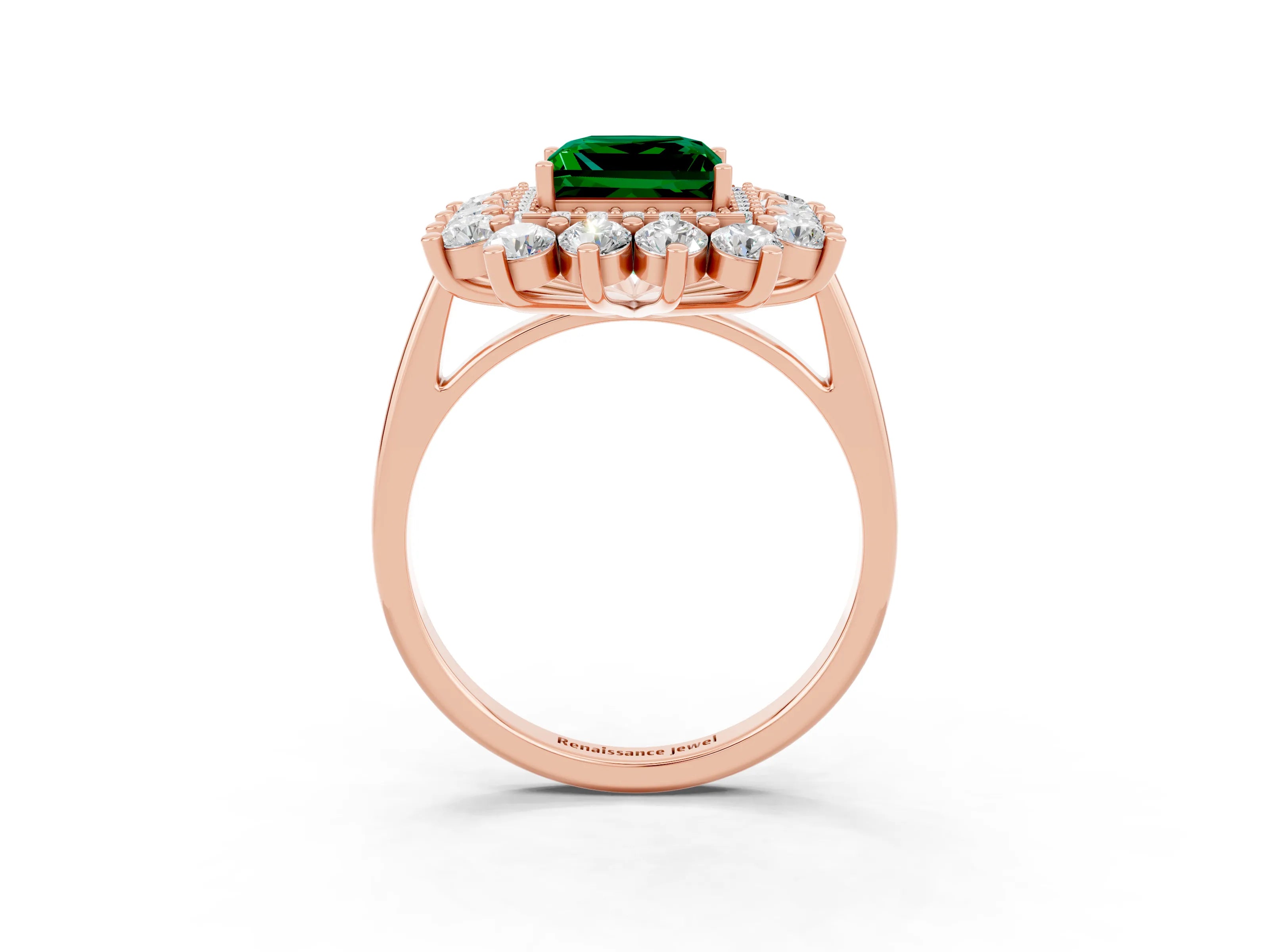 Rose gold Princess Cut Halo Cluster Diamond Ring with Pave Band and Four-Prong Setting_15