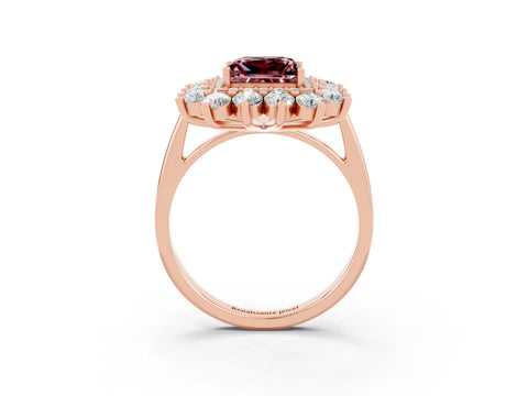 Rose gold Princess Cut Halo Cluster Diamond Ring with Pave Band and Four-Prong Setting_15