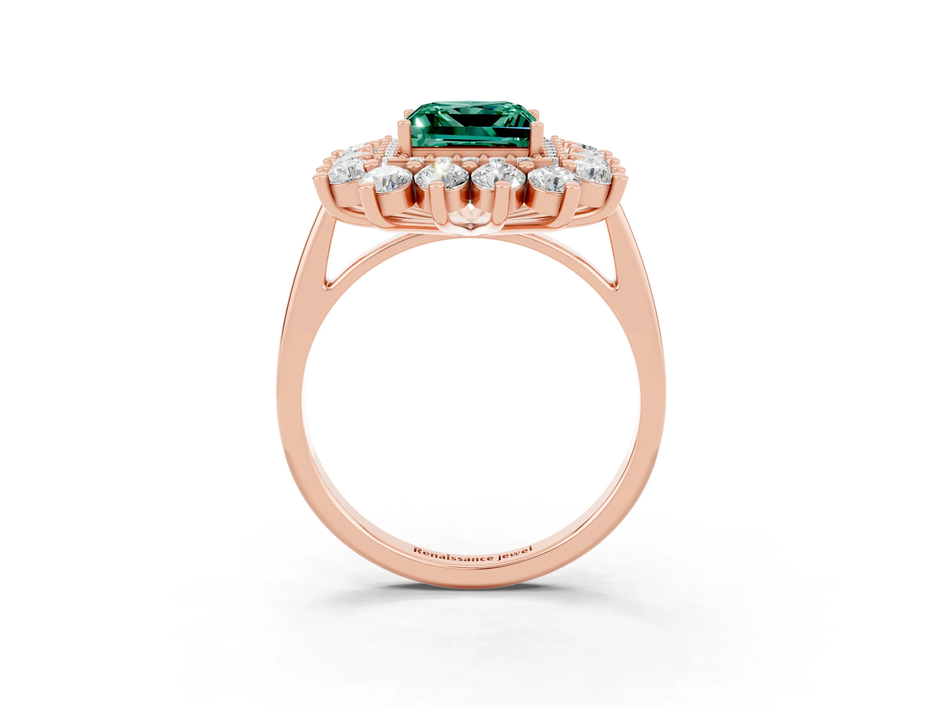 Rose gold Princess Cut Halo Cluster Diamond Ring with Pave Band and Four-Prong Setting_15