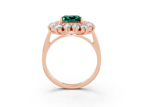 Rose gold Princess Cut Halo Cluster Diamond Ring with Pave Band and Four-Prong Setting_15