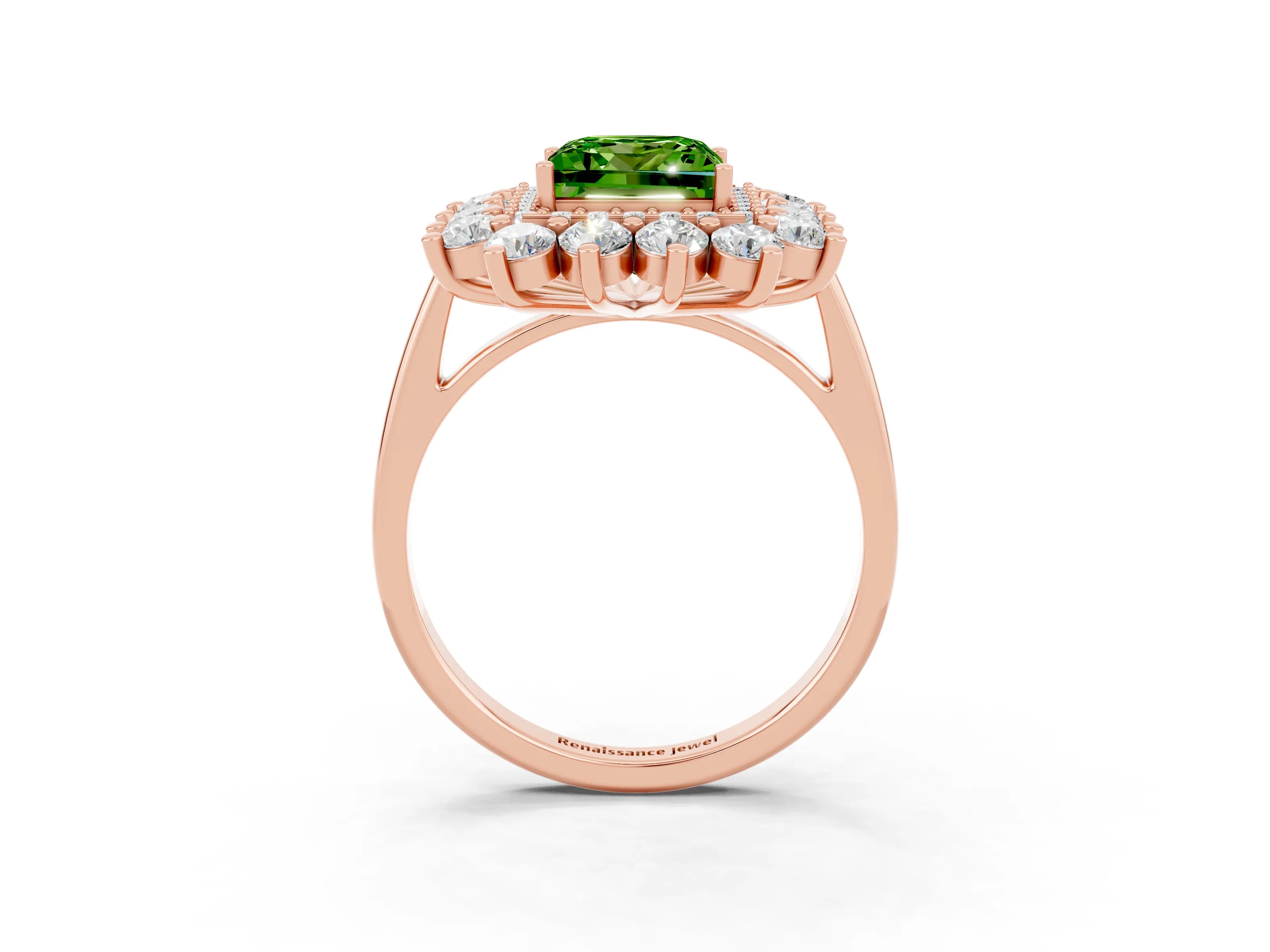 Rose gold Princess Cut Halo Cluster Diamond Ring with Pave Band and Four-Prong Setting_15