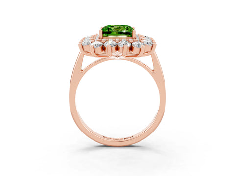 Rose gold Princess Cut Halo Cluster Diamond Ring with Pave Band and Four-Prong Setting_15