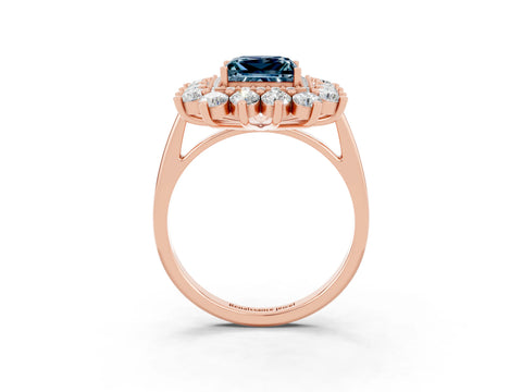 Rose gold Princess Cut Halo Cluster Diamond Ring with Pave Band and Four-Prong Setting_15