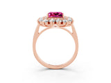 Rose gold Princess Cut Halo Cluster Diamond Ring with Pave Band and Four-Prong Setting_15