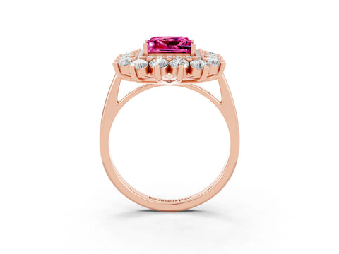 Rose gold Princess Cut Halo Cluster Diamond Ring with Pave Band and Four-Prong Setting_15
