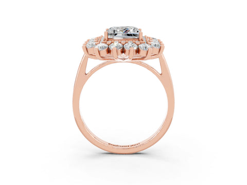 Rose gold Princess Cut Halo Cluster Diamond Ring with Pave Band and Four-Prong Setting_15