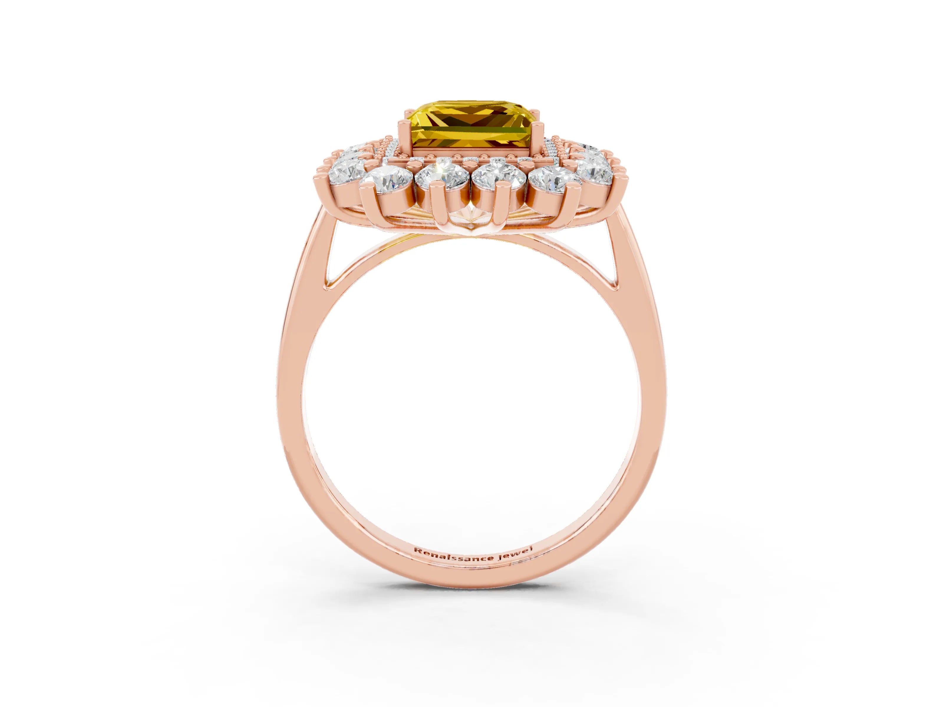 Rose gold Princess Cut Halo Cluster Diamond Ring with Pave Band and Four-Prong Setting_15