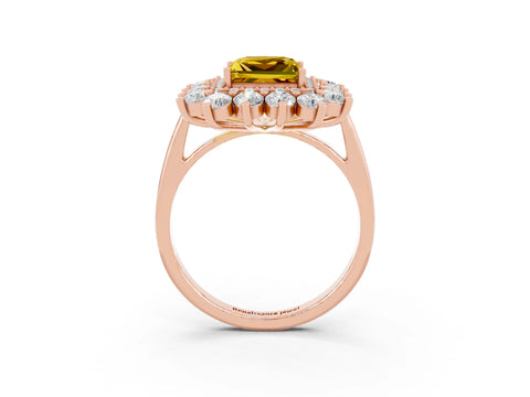 Rose gold Princess Cut Halo Cluster Diamond Ring with Pave Band and Four-Prong Setting_15