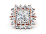 Rose gold Princess Cut Halo Cluster Diamond Ring with Pave Band and Four-Prong Setting_15