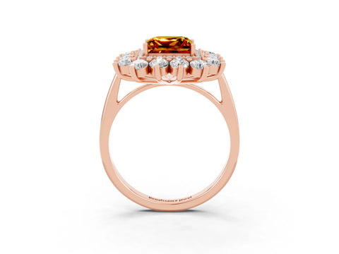 Rose gold Princess Cut Halo Cluster Diamond Ring with Pave Band and Four-Prong Setting_15