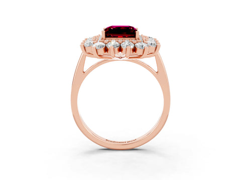 Rose gold Princess Cut Halo Cluster Diamond Ring with Pave Band and Four-Prong Setting_15