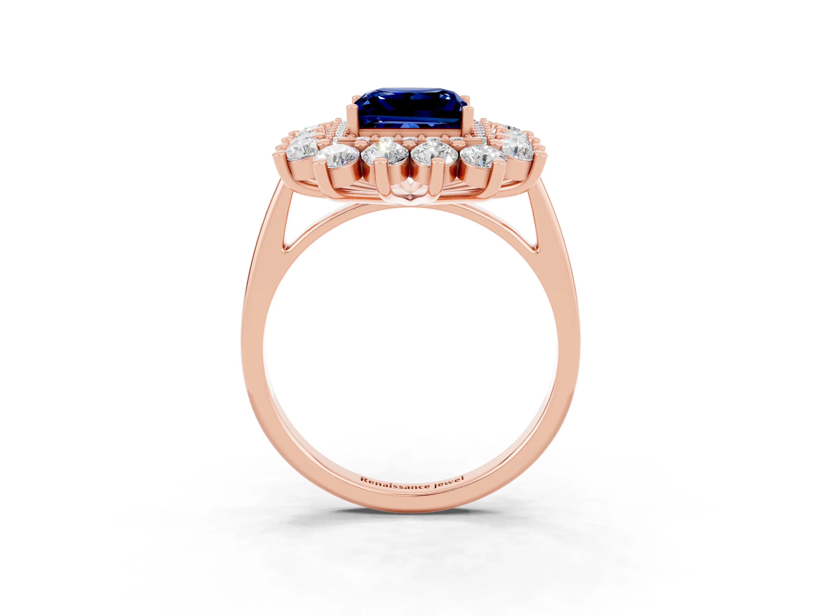 Rose gold Princess Cut Halo Cluster Diamond Ring with Pave Band and Four-Prong Setting_15