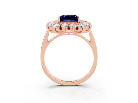 Rose gold Princess Cut Halo Cluster Diamond Ring with Pave Band and Four-Prong Setting_15