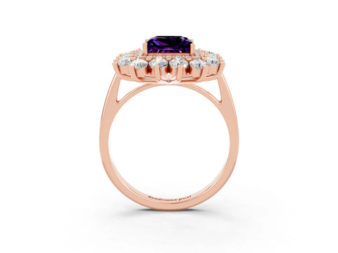 Rose gold Princess Cut Halo Cluster Diamond Ring with Pave Band and Four-Prong Setting_15