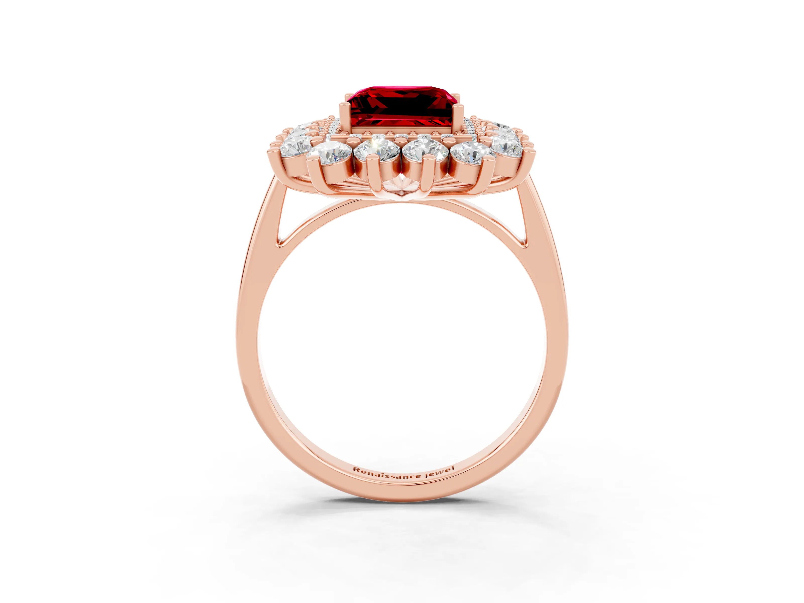 Rose gold Princess Cut Halo Cluster Diamond Ring with Pave Band and Four-Prong Setting_15