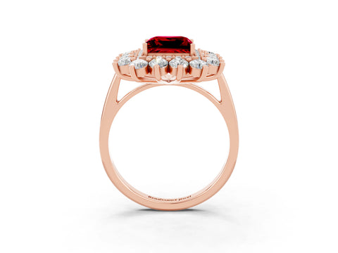 Rose gold Princess Cut Halo Cluster Diamond Ring with Pave Band and Four-Prong Setting_15