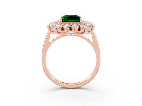 Rose gold Princess Cut Halo Cluster Diamond Ring with Pave Band and Four-Prong Setting_15