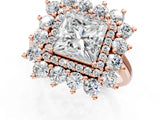 Rose gold Princess Cut Halo Cluster Diamond Ring with Pave Band and Four-Prong Setting_16