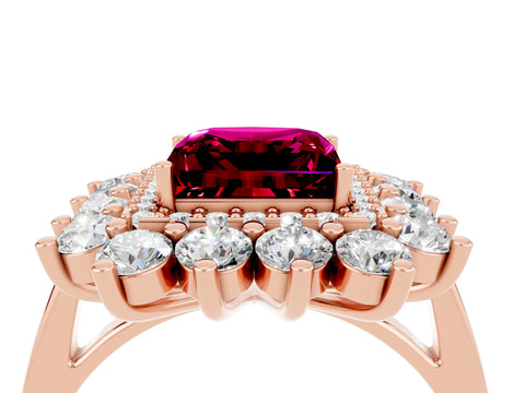 Rose gold Princess Cut Halo Cluster Diamond Ring with Pave Band and Four-Prong Setting_16