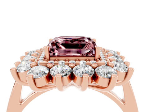 Rose gold Princess Cut Halo Cluster Diamond Ring with Pave Band and Four-Prong Setting_16