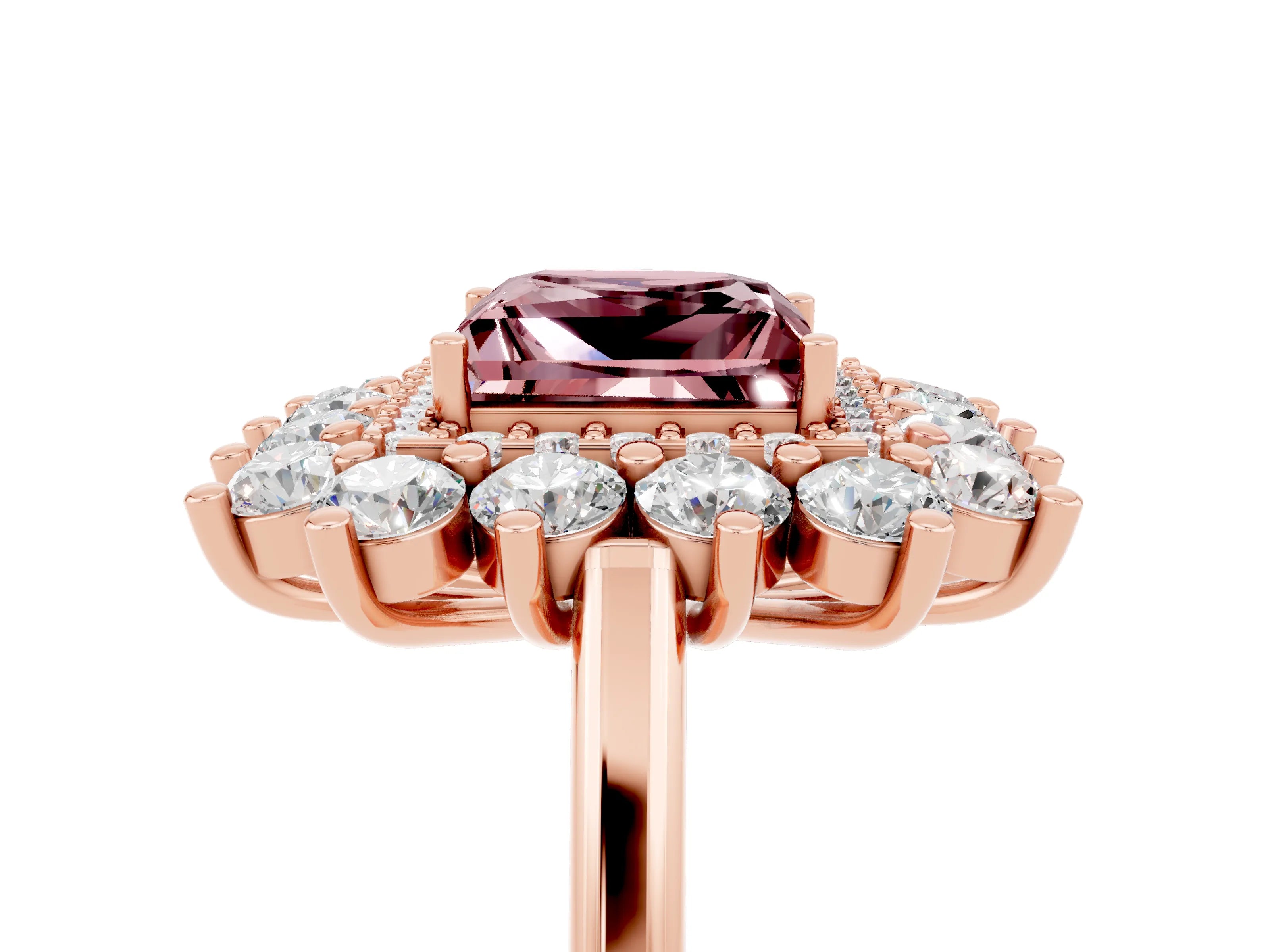Rose gold Princess Cut Halo Cluster Diamond Ring with Pave Band and Four-Prong Setting_17