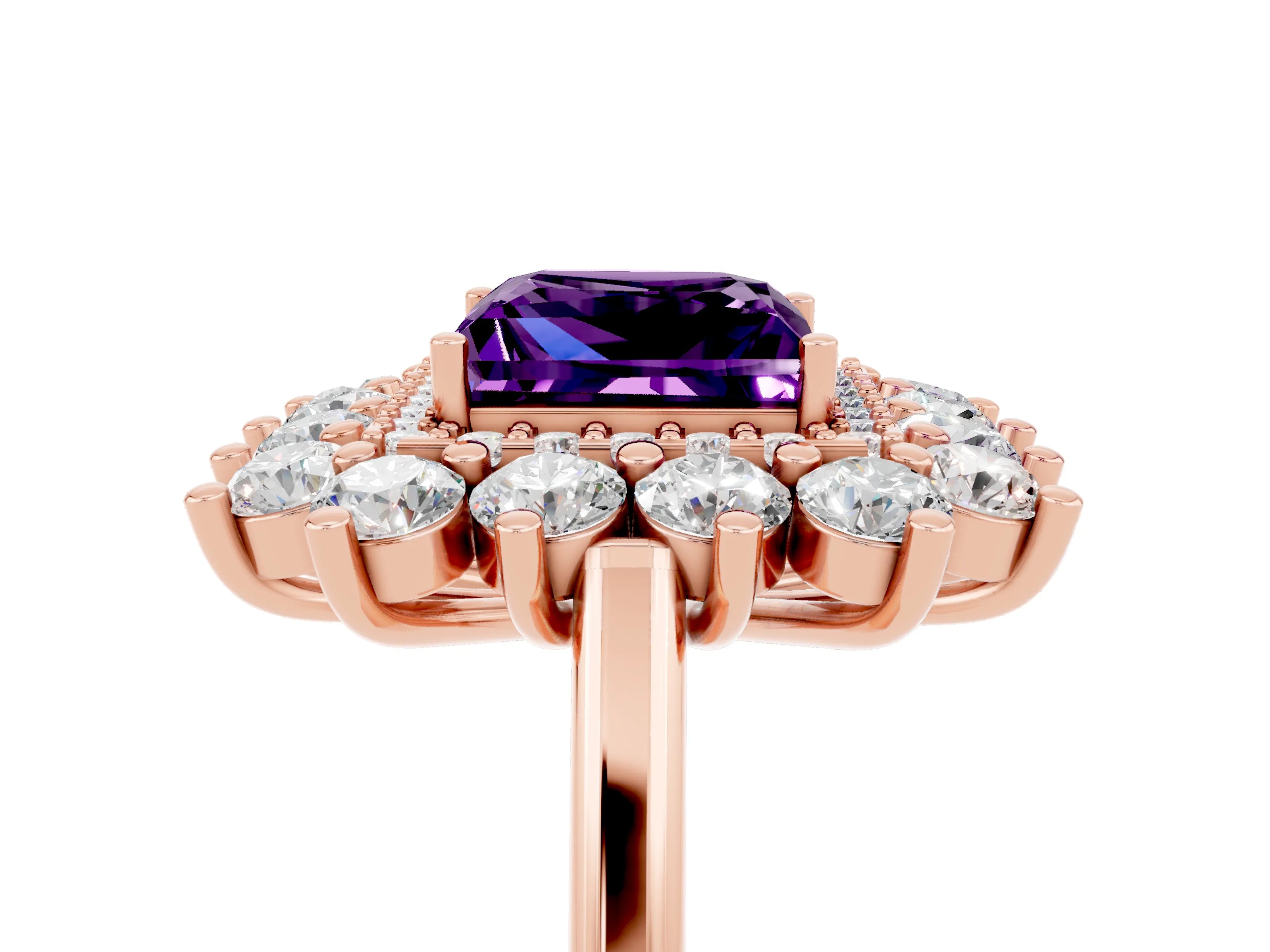 Rose gold Princess Cut Halo Cluster Diamond Ring with Pave Band and Four-Prong Setting_17
