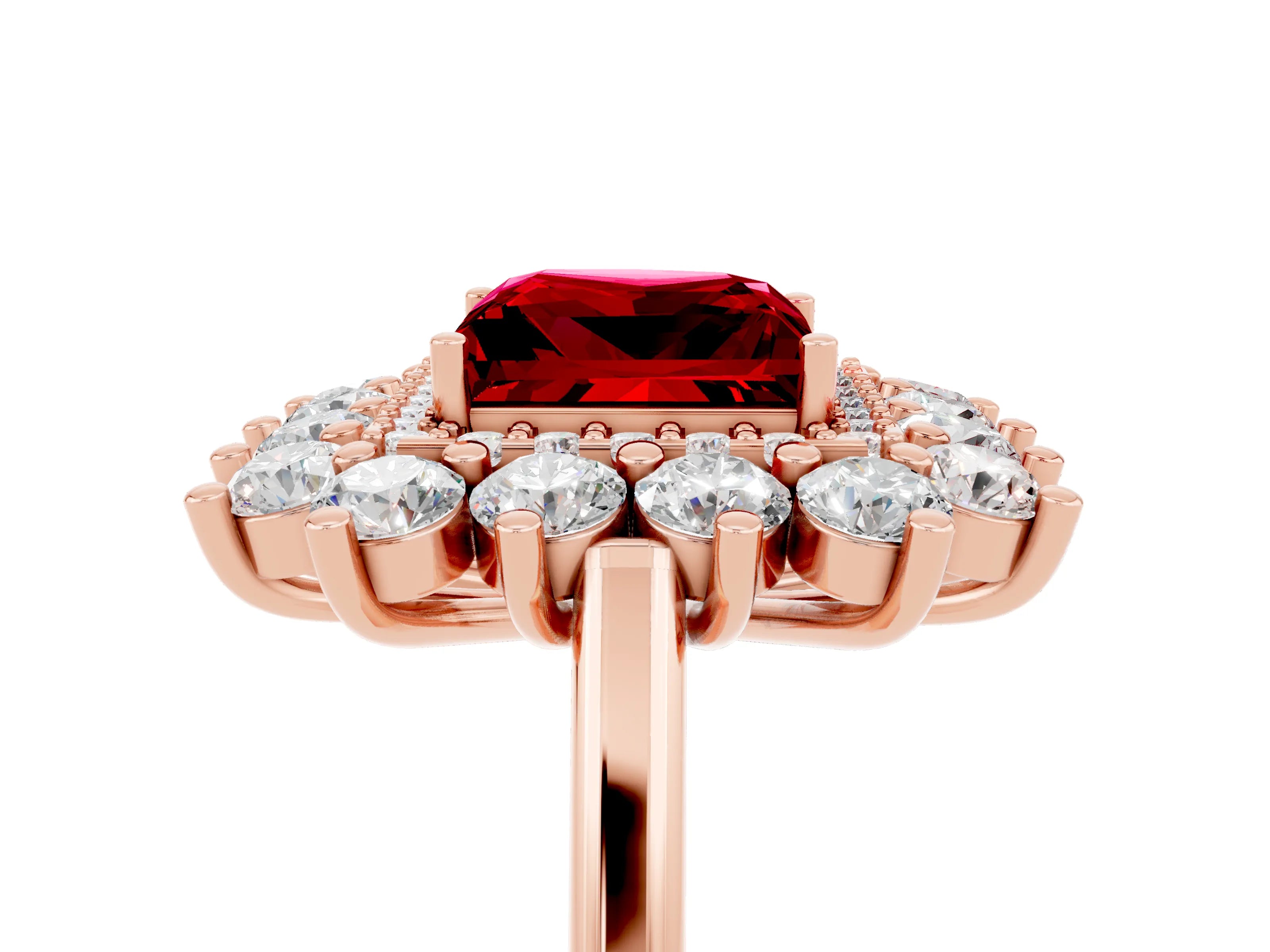 Rose gold Princess Cut Halo Cluster Diamond Ring with Pave Band and Four-Prong Setting_17
