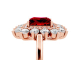 Rose gold Princess Cut Halo Cluster Diamond Ring with Pave Band and Four-Prong Setting_17