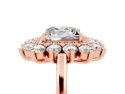 Rose gold Princess Cut Halo Cluster Diamond Ring with Pave Band and Four-Prong Setting_17