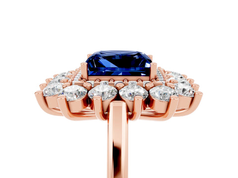 Rose gold Princess Cut Halo Cluster Diamond Ring with Pave Band and Four-Prong Setting_17