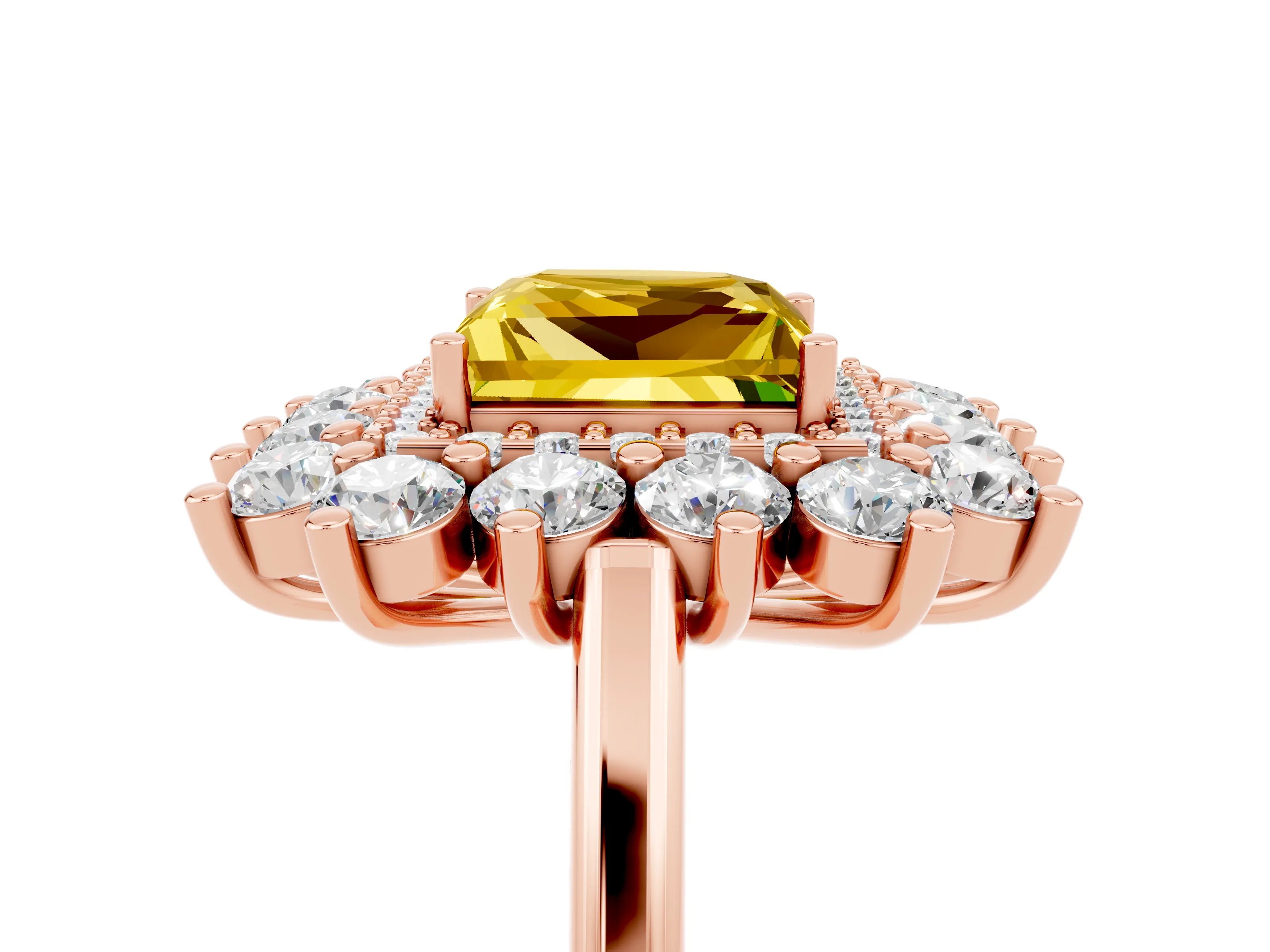 Rose gold Princess Cut Halo Cluster Diamond Ring with Pave Band and Four-Prong Setting_17