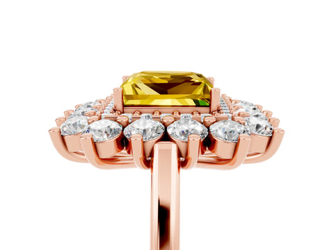 Rose gold Princess Cut Halo Cluster Diamond Ring with Pave Band and Four-Prong Setting_17