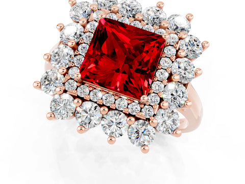 Rose gold Princess Cut Halo Cluster Diamond Ring with Pave Band and Four-Prong Setting_1