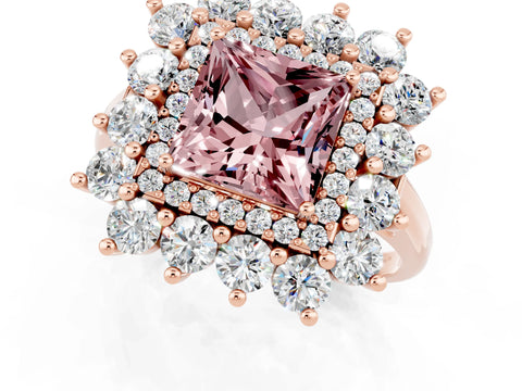 Rose gold Princess Cut Halo Cluster Diamond Ring with Pave Band and Four-Prong Setting_1