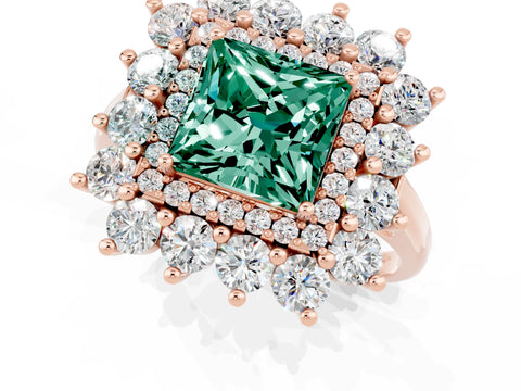Rose gold Princess Cut Halo Cluster Diamond Ring with Pave Band and Four-Prong Setting_1