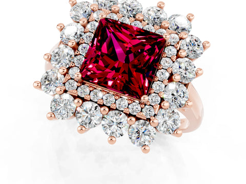 Rose gold Princess Cut Halo Cluster Diamond Ring with Pave Band and Four-Prong Setting_1