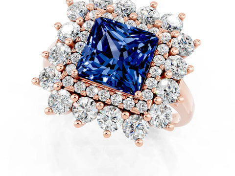 Rose gold Princess Cut Halo Cluster Diamond Ring with Pave Band and Four-Prong Setting_1