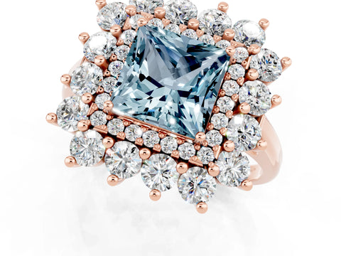 Rose gold Princess Cut Halo Cluster Diamond Ring with Pave Band and Four-Prong Setting_1
