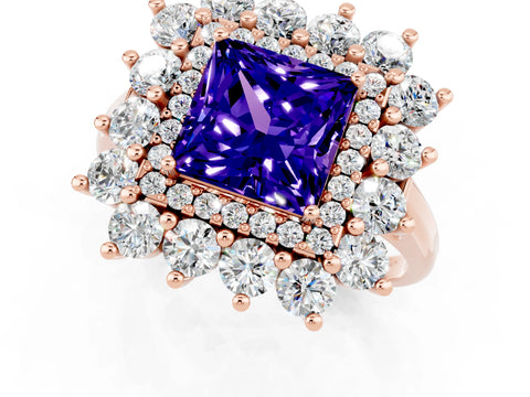Rose gold Princess Cut Halo Cluster Diamond Ring with Pave Band and Four-Prong Setting_1