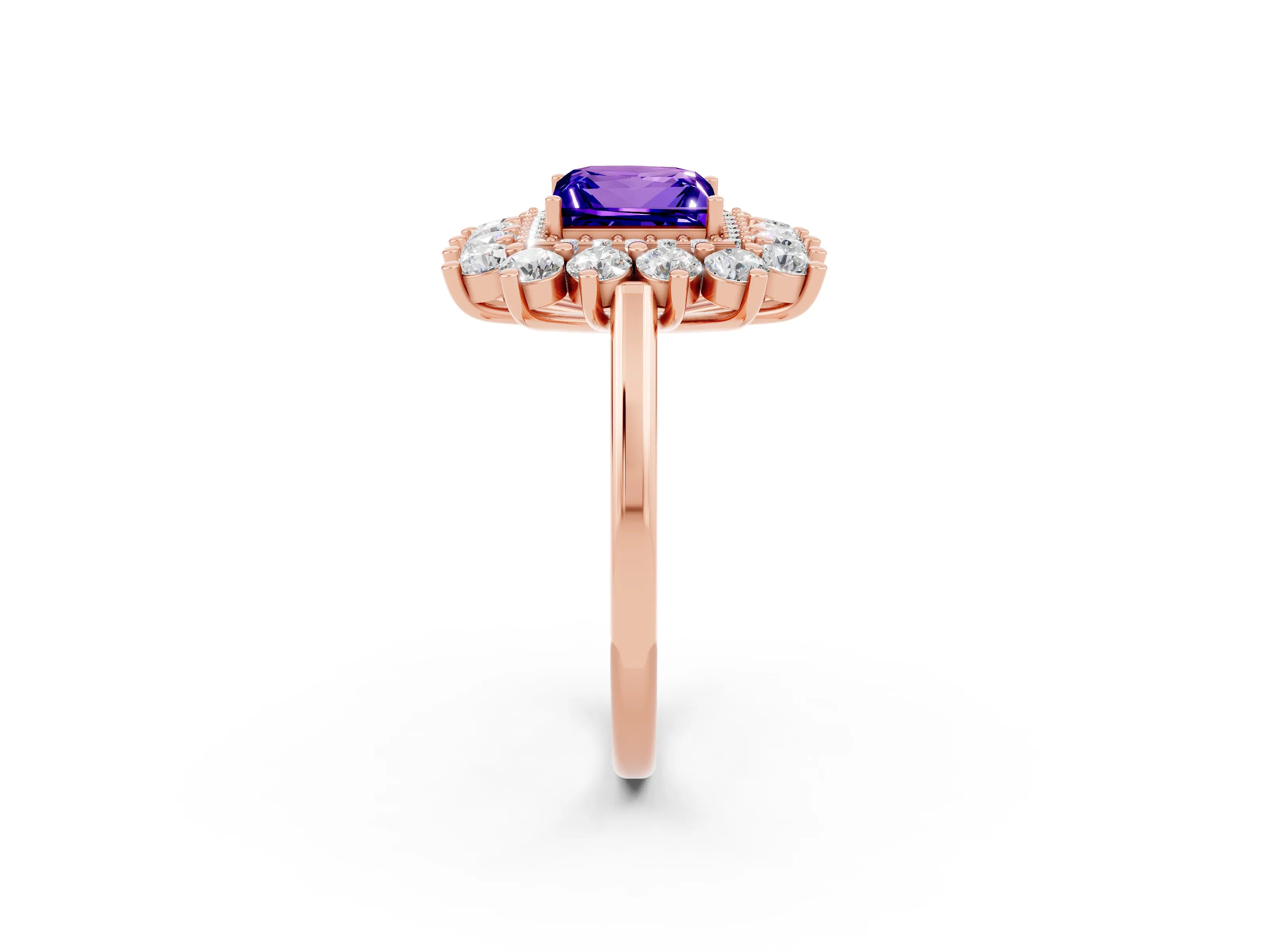 Rose gold Princess Cut Halo Cluster Diamond Ring with Pave Band and Four-Prong Setting_2