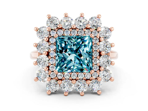 Rose gold Princess Cut Halo Cluster Diamond Ring with Pave Band and Four-Prong Setting_24
