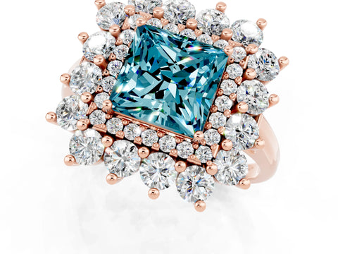 Rose gold Princess Cut Halo Cluster Diamond Ring with Pave Band and Four-Prong Setting_25