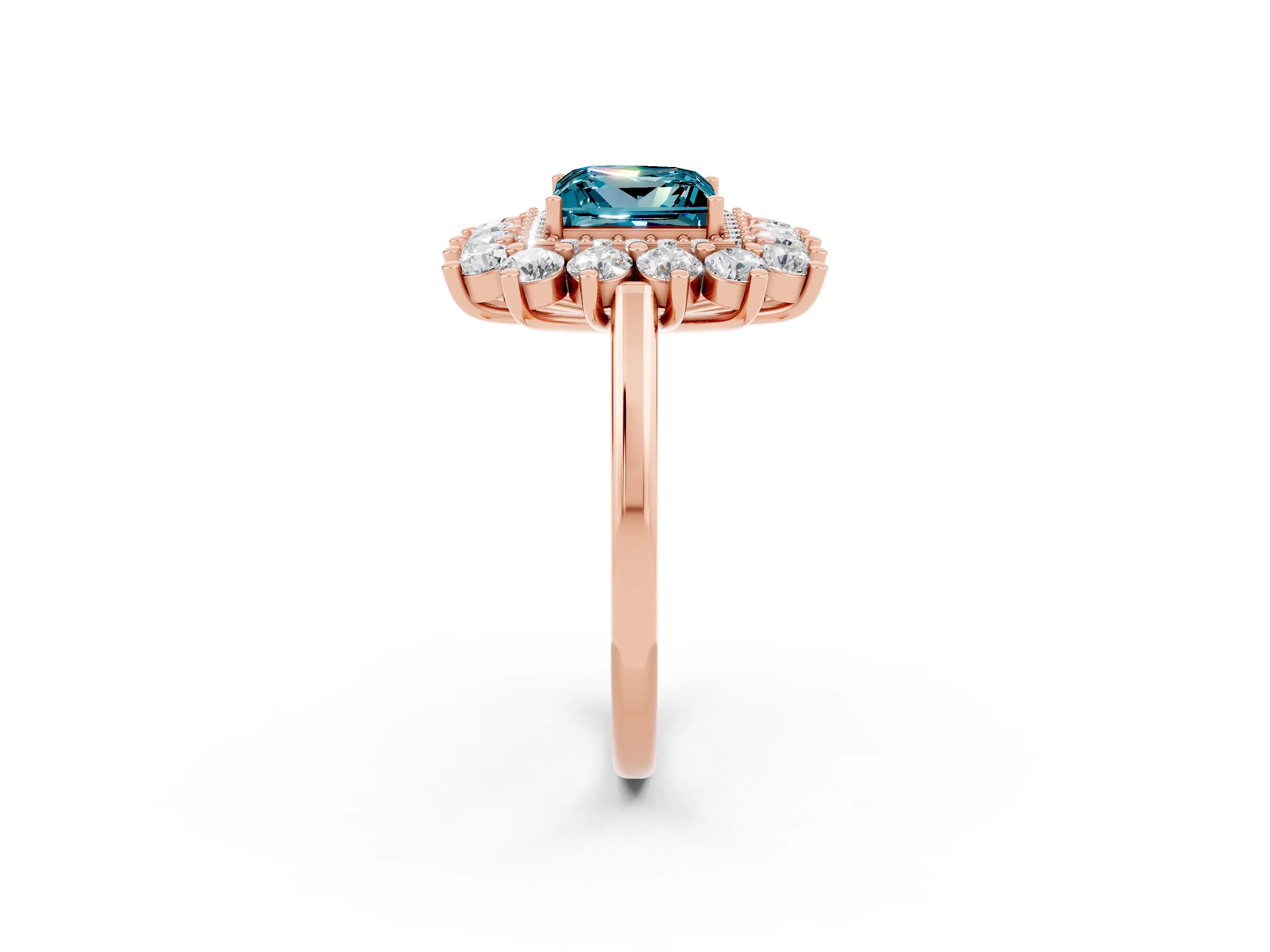 Rose gold Princess Cut Halo Cluster Diamond Ring with Pave Band and Four-Prong Setting_26