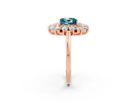 Rose gold Princess Cut Halo Cluster Diamond Ring with Pave Band and Four-Prong Setting_26