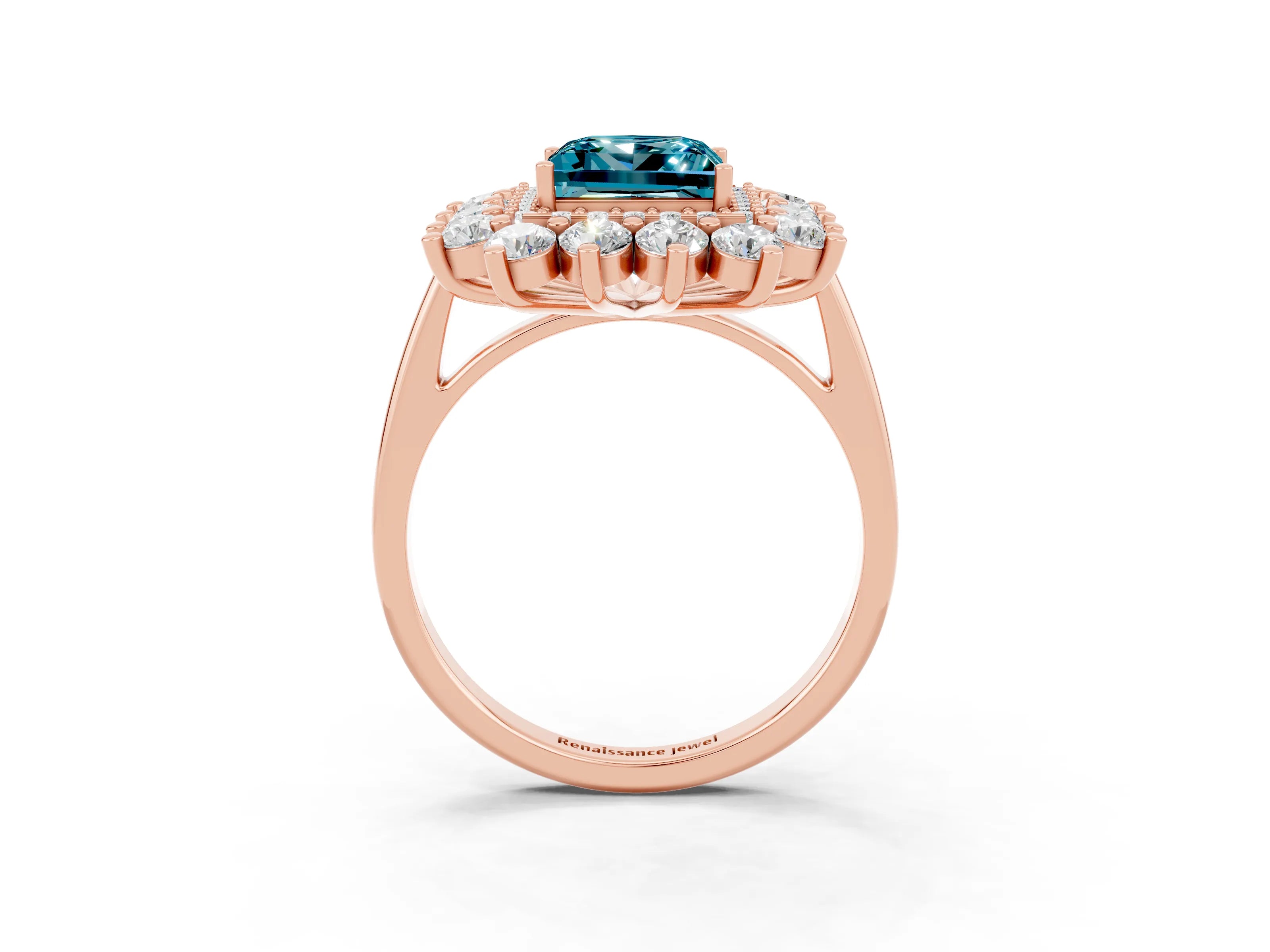 Rose gold Princess Cut Halo Cluster Diamond Ring with Pave Band and Four-Prong Setting_27