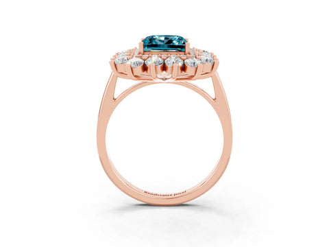 Rose gold Princess Cut Halo Cluster Diamond Ring with Pave Band and Four-Prong Setting_27