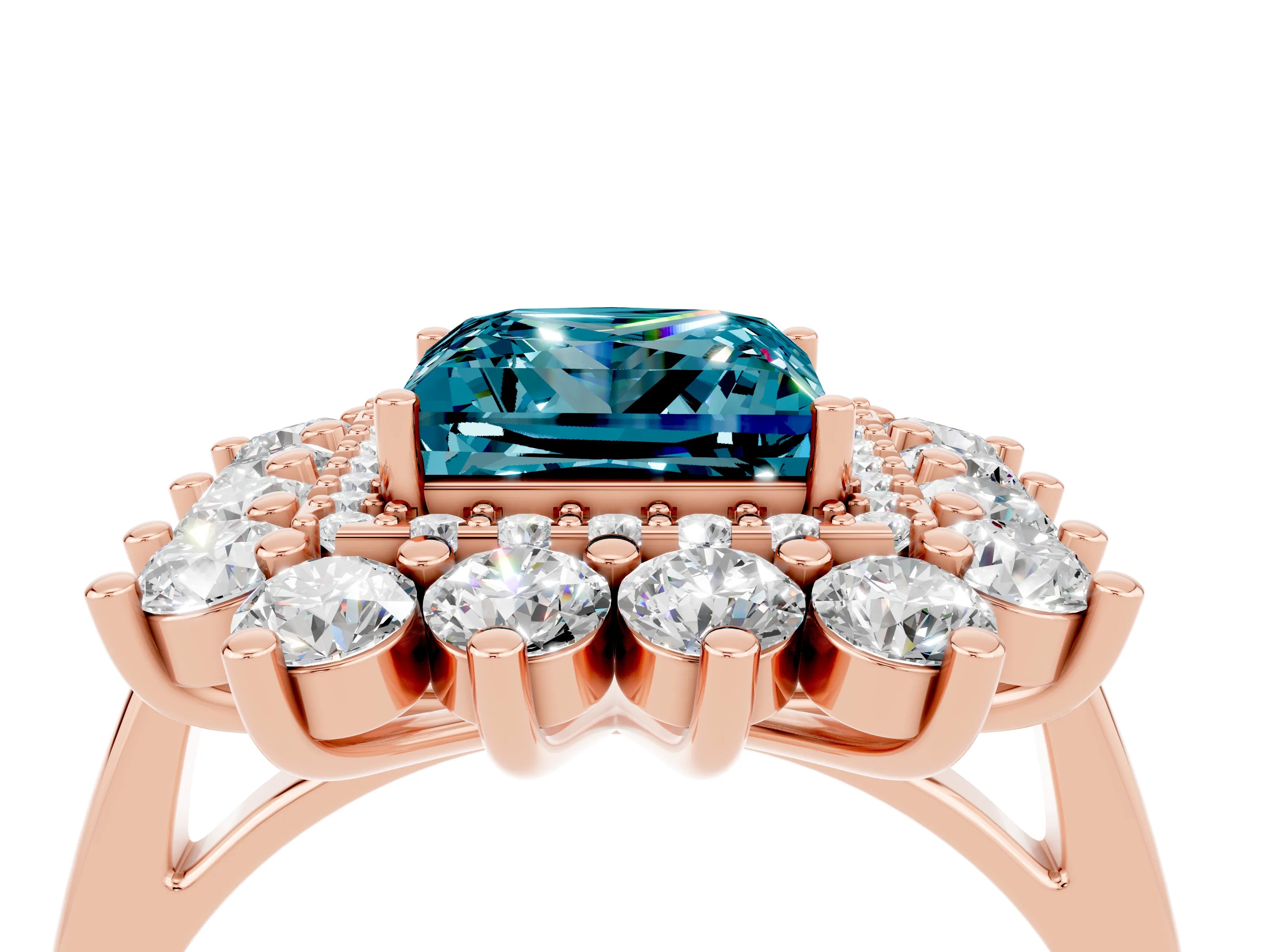 Rose gold Princess Cut Halo Cluster Diamond Ring with Pave Band and Four-Prong Setting_28