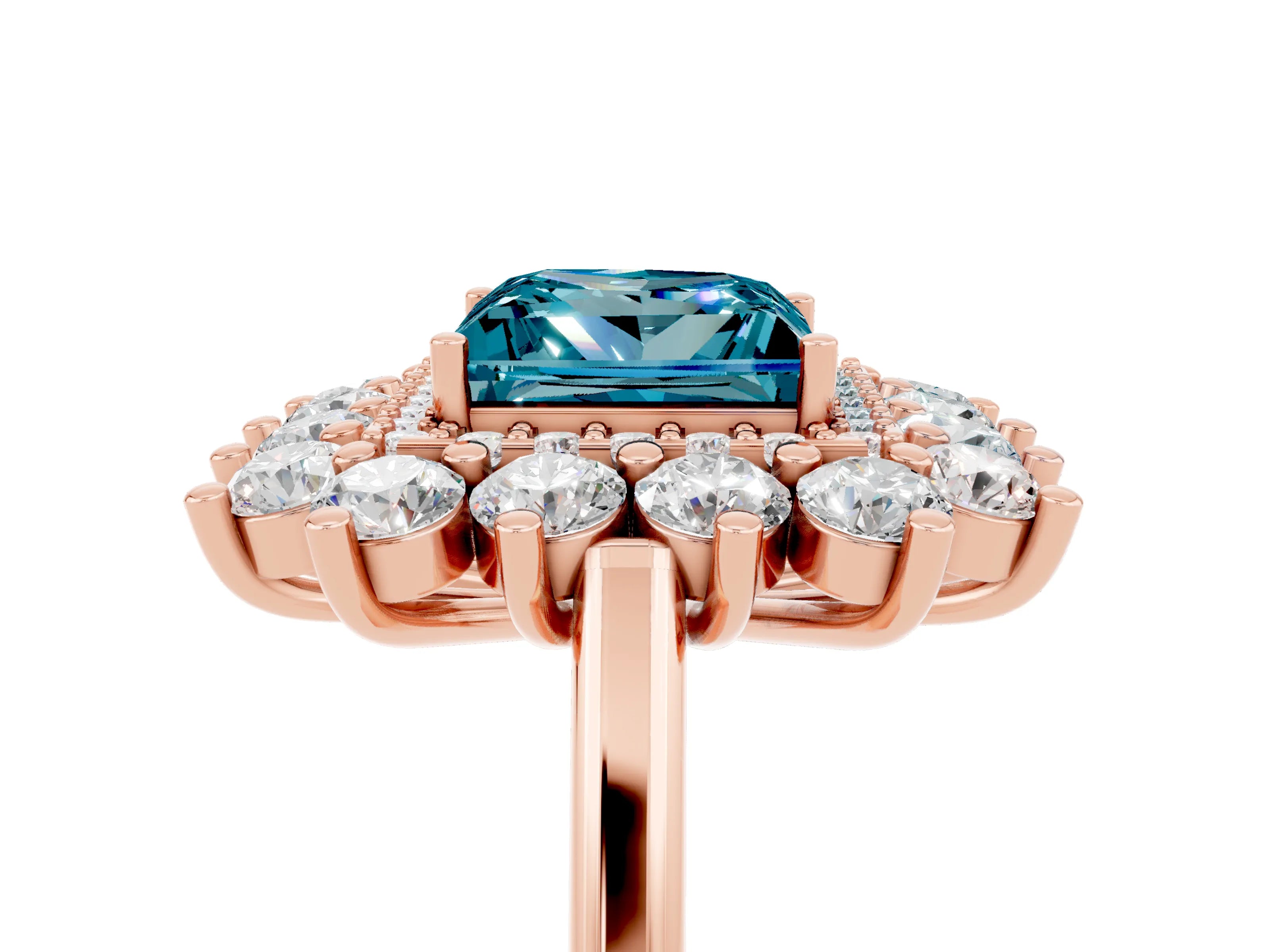 Rose gold Princess Cut Halo Cluster Diamond Ring with Pave Band and Four-Prong Setting_29
