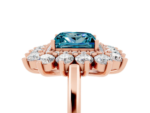 Rose gold Princess Cut Halo Cluster Diamond Ring with Pave Band and Four-Prong Setting_29
