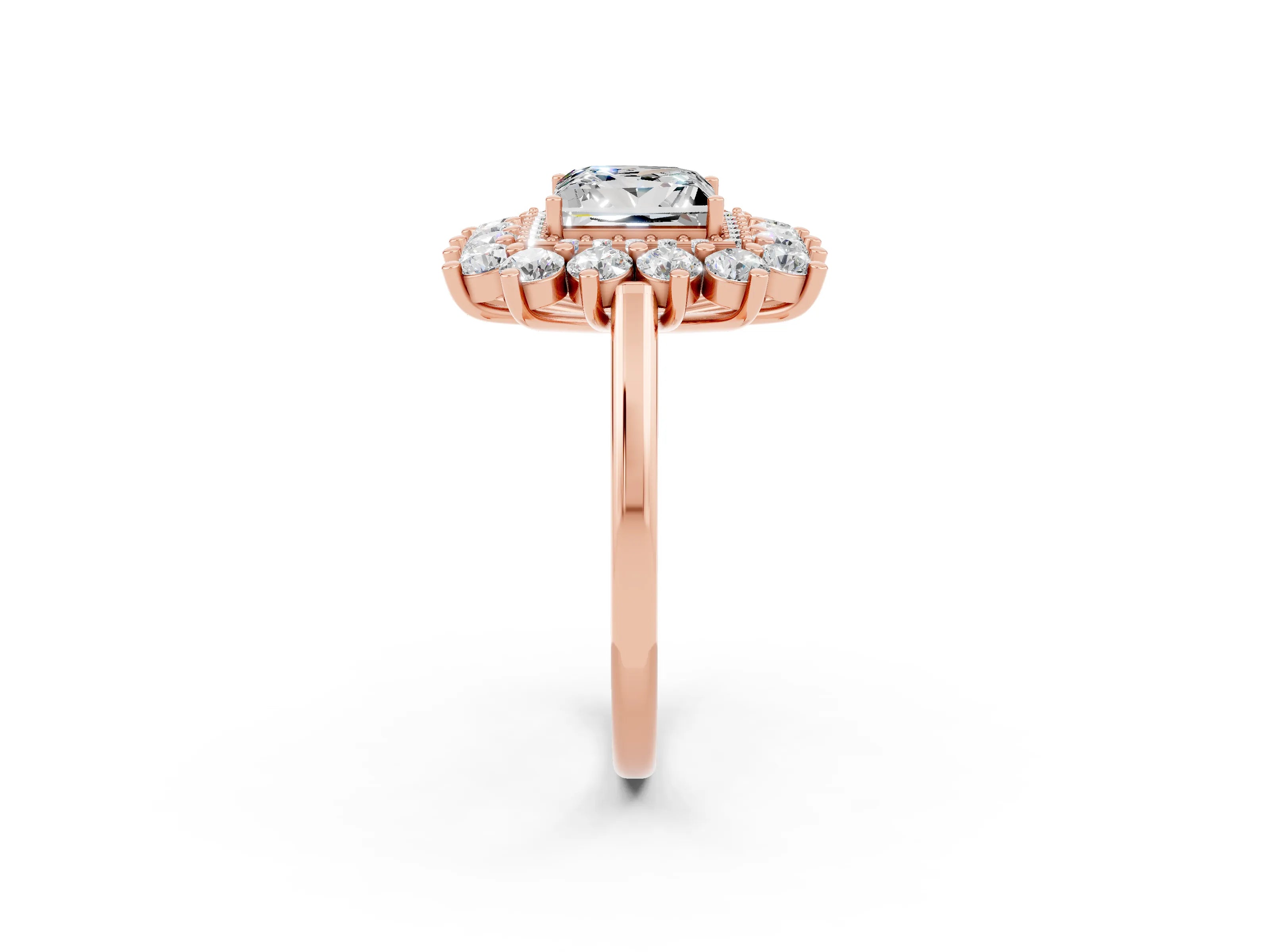 Rose gold Princess Cut Halo Cluster Diamond Ring with Pave Band and Four-Prong Setting_2